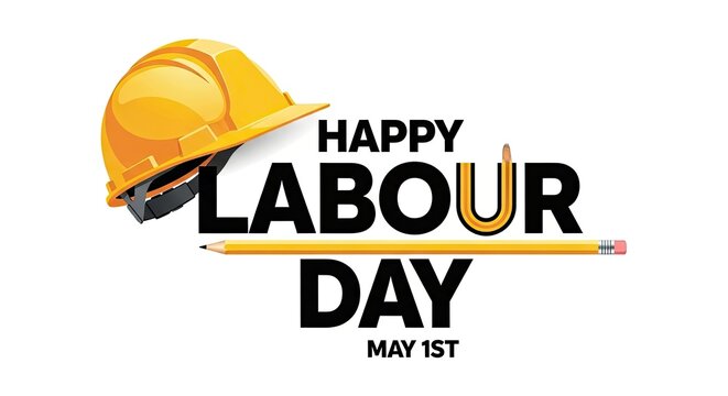 Happy labour day celebrating workers with construction helmet and pencil illustration