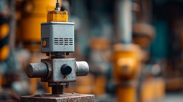 Industrial Valve Mechanism: A close-up view of a weathered industrial valve, part of a complex machinery system, hinting at the inner workings of a factory or power plant.