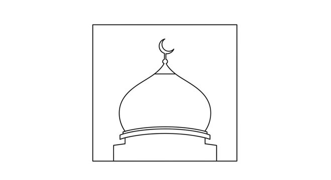 Mosque Dome with Crescent Moon Icon, Islamic Architecture Symbol, Line Art