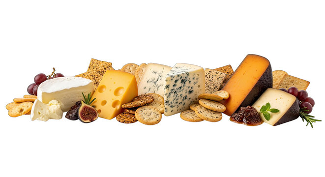 A beautifully arranged selection of brie cheese on transparent background