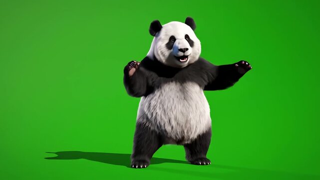 Giant panda dancing against a green screen background