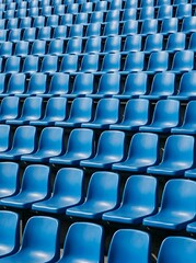 Naklejka premium Rows of Empty Blue Plastic Seats in Large Stadium Arena for Sports and Entertainment Events