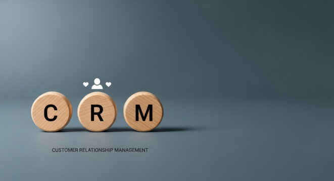 Customer relationship management concept, Minimal CRM on wooden, Understanding consumer need, Providing value, Create relationship, customer engagement, customer service, Copy space Blue background