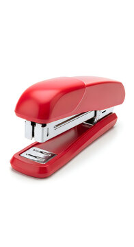 Red stapler on white background