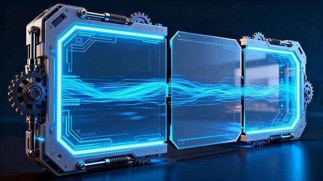Sci fi mechanical device with glowing blue panel