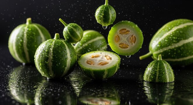 Fresh Green Vegetables - Coccinia Grandis on Black Surface.