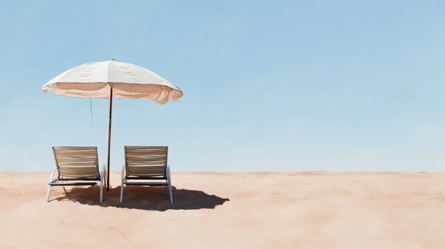 Cozy beach setup with chairs and umbrella