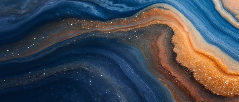 Smooth mineral surface with blue and orange wave patterns