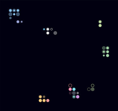 Cabo Verde, shape of the country build of colored cells. Digital style map of the Cabo Verde on dark background. Large size circle blocks. Plain vector illustration.