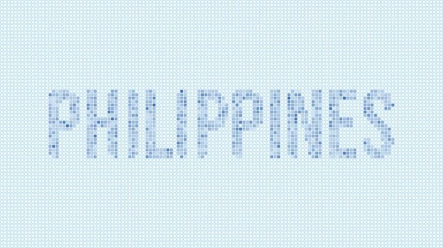 Philippines dotted map animation. Digital style shape of the country. Philippines shape and title dots appear with bulb flickering effect. Intro, outro, logo, title video.