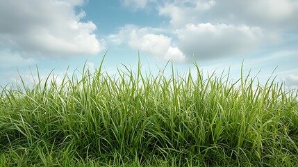 Obraz premium Lush Green Grass Under Bright Sky with Soft Clouds, Perfect for Nature and Outdoor Scenes