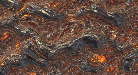 Obraz premium Abstract Metallic Flowing Texture with Orange Glow