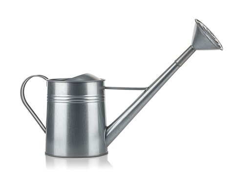 Galvanized metal watering can silver classic garden isolated white background