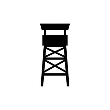 Black silhouette of a guard tower on white background
