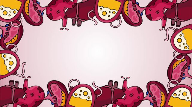 rectangular border frame featuring human kidney and heart organ illustrations