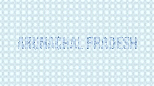 Arunachal Pradesh, India dotted map animation. Digital style shape of the state. Arunachal Pradesh, India shape and title dots appear with bulb flickering effect. Intro, outro, logo, title video.