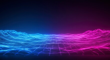 Fototapeta premium Abstract Neon Grid Landscape with Blue and Pink Glow