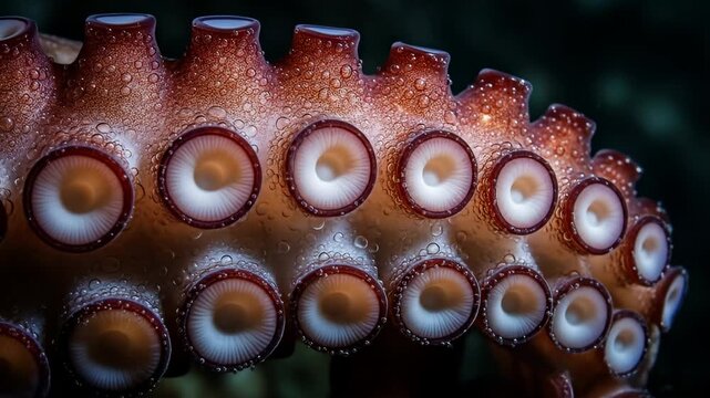 Close-up of octopus tentacles showcasing suction cups and intricate skin textures