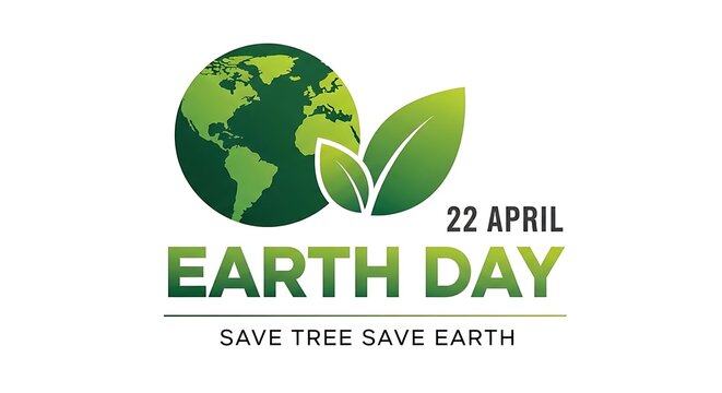Earth Day 22 April environmental banner, green planet globe with leaves, save tree save earth conservation concept on white background
