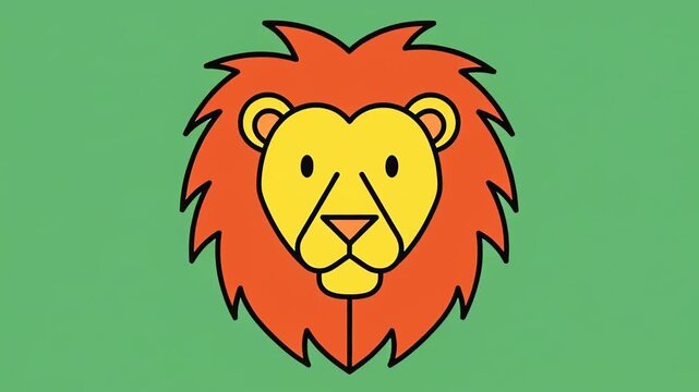 Cute Lion Head Cartoon Animation with Green Background