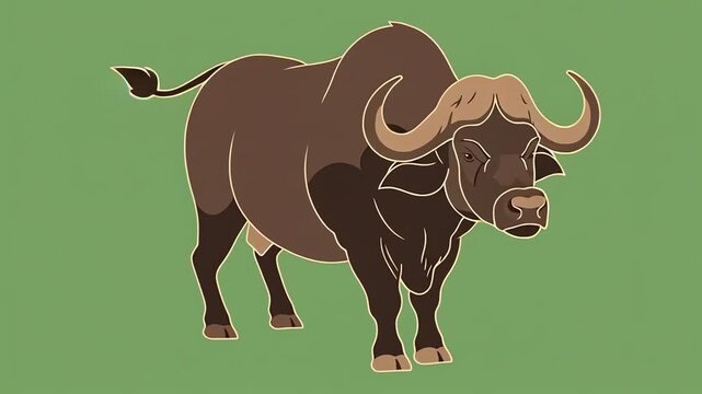 African Buffalo Cartoon Character Animation on Green Screen