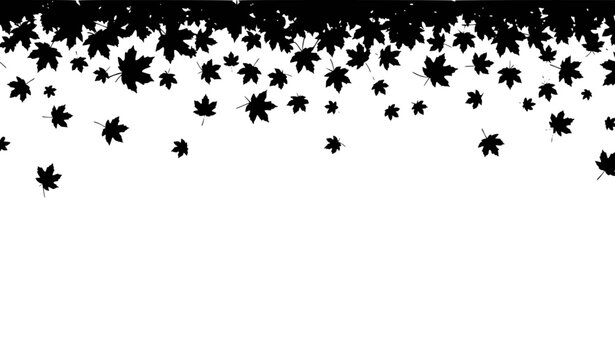 Dense rain of mixed autumn leaves vector pattern with medium bold outlines on white background