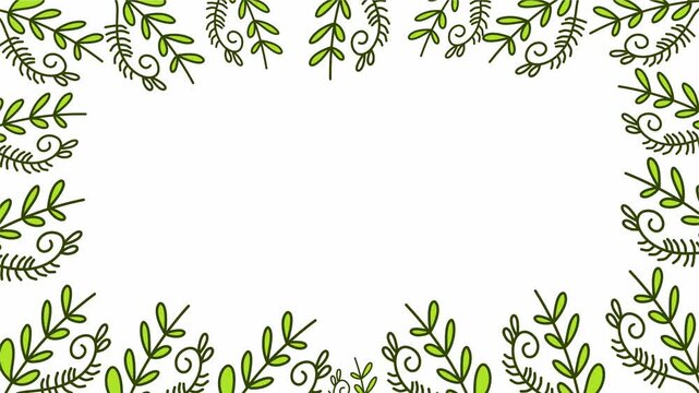 elegant green leaf border frame with various herbal plant illustrations