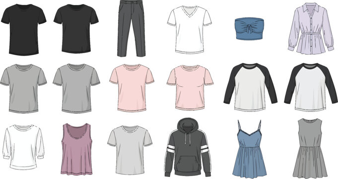 Collection of casual apparel fashion sketches