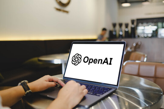 Bangkok, Thailand. April 21, 2026; A person is typing on a laptop that displays the official OpenAI company logo and branding on the screen.