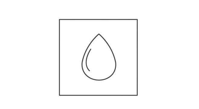 Water Drop Icon in Square Frame, Simple Line Art Symbol for Liquid, Purity, and Hydration