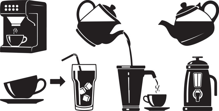 Coffee and Tea Preparation Methods Illustrated Silhouettes