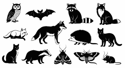 Obraz premium simple collection of black cat silhouettes in vector style showing various domestic and wild cat shapes
