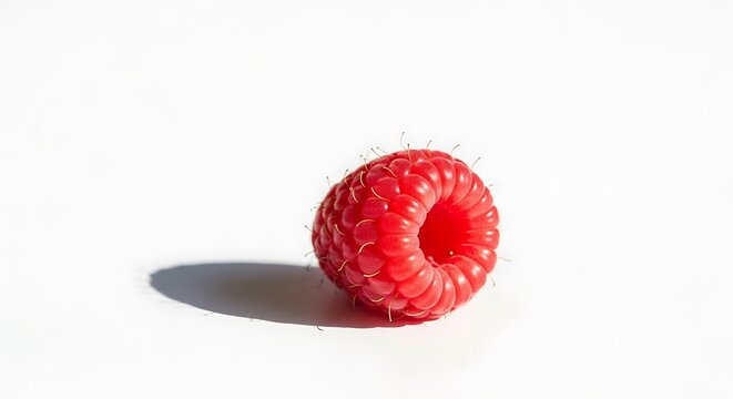 Close up of a fresh red raspberry fruit isolated on white background