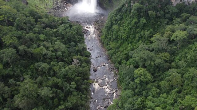 Aerial images of Chapada dos Veadeiros National Park, Salto do Rio Preto waterfalls &ndash; Brazil