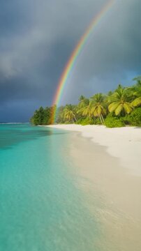Rainbow Over Tropical Island Beach Generative AI