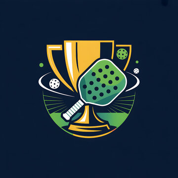 Vibrant Pickleball Trophy Illustration: Dynamic Paddle Sports Winner Award Showcasing Energetic Game Play and Team Spirit