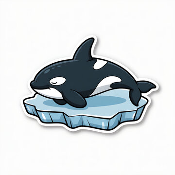 Cute Playful Cartoon Orca with Iceberg - Whimsical Black and White Sea Mammal for Kids' Room Decor