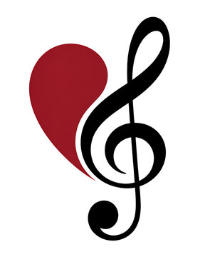 Heartfelt Melody: Vibrant Emotive Art Featuring Treble Clef Musical Symbol and Love for Creative Expression
