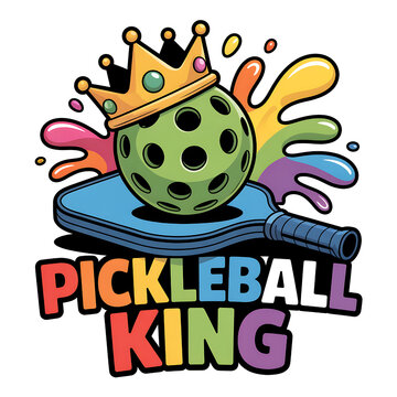 Colorful Pickleball King Logo: Vibrant Aquatic Graphic Design for Active Lifestyle and Youthful Team Spirit