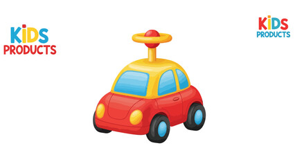 Naklejka premium Red Toy Car with UFO.