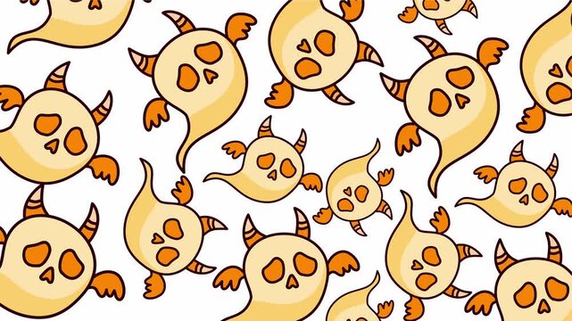 Cute orange ghost characters with horns in a repeating pattern