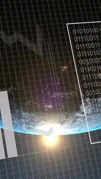 Vertical video: HUD updating after sun glare, showing rising bars, scrolling code, aiding analysis