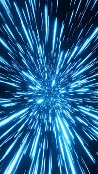A stunning video animation of blue light streaks exploding outward in space