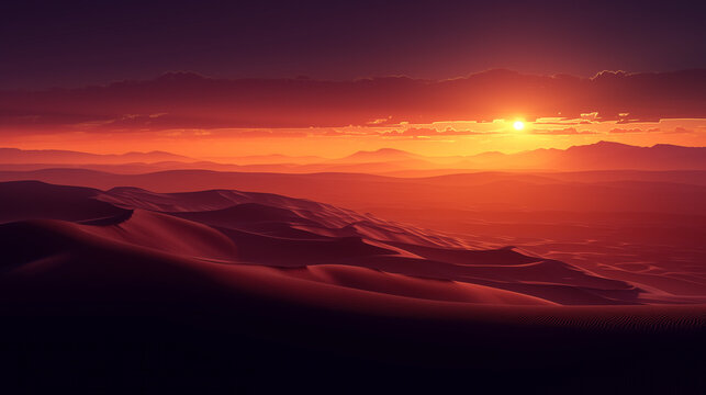 Dramatic Sunset Over Desert Sand Dunes