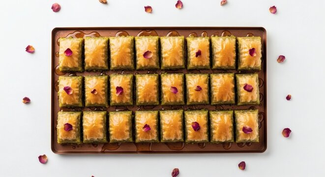 Top Down Baklava Grid Copper Tray Overhead Flat Lay Phyllo Honey 8K