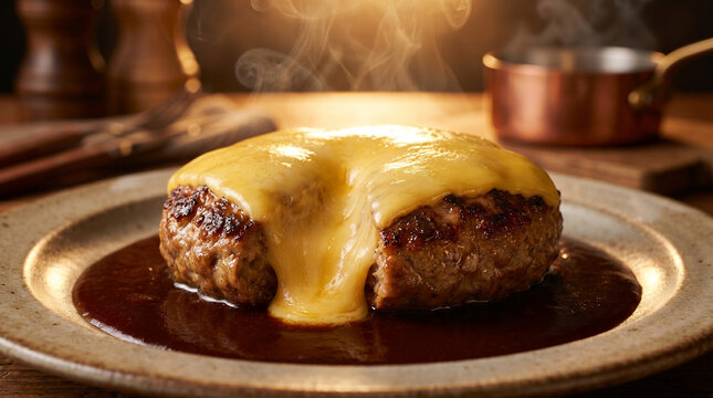 Juicy Hamburger Steak with Melted Cheese and Gravy