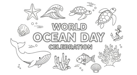 Obraz premium World Ocean Day Celebration Coloring Page Illustration