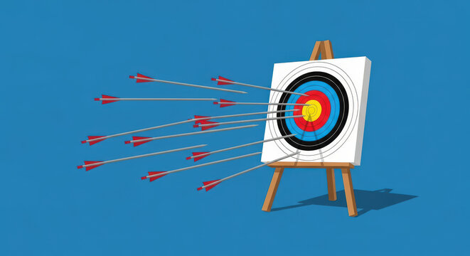 Target with Arrows Missed Strategy Inaccurate Planning Failure Challenge Problem Solution Improvement Aiming Correction Mistake Business Concept