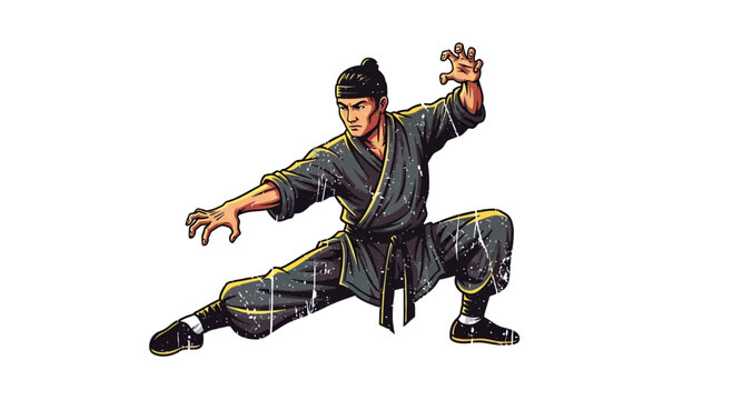 Martial artist performing a dynamic kung fu stance, warrior pose