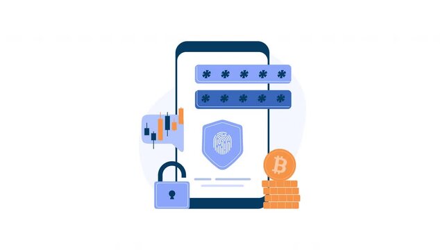 Crypto password shield lock security for mobile devices and crypto protection. Perfect for cybersecurity concepts and technology designs.